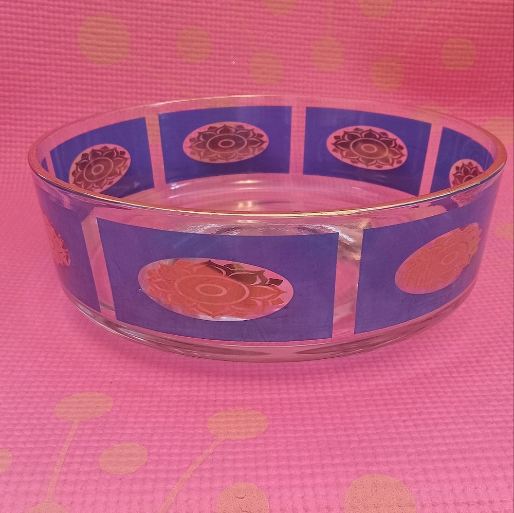 Vtg MCM Blue And Gold Service Bowl